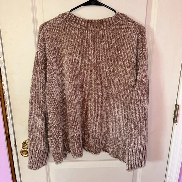 Cynthia Rowley Chenille Mock Neck Sweater 3/4 Sleeve Tan Chunky Soft Ribbed Sz L - Picture 2 of 6